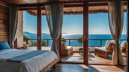 Fototapeta premium luxury hotel room with view of sea