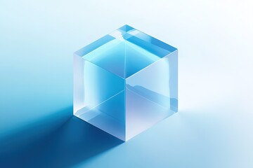 Blue translucent cube on gradient background