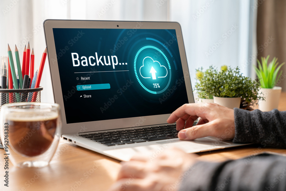 Poster backup storage data internet technology business concept. database storage cloud technology file dat