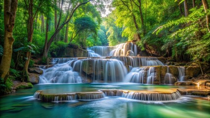 Tropical forest waterfall in a Thailand national park, beauty, nature, waterfall, tropical, forest, national park, Thailand