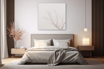 Minimalist Bedroom with a Bare Branch Canvas Art