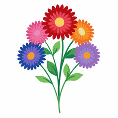 Aster Flowers Four-Color Vector Design on White Background
