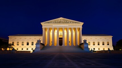 Obraz premium The Supreme Court building in Washington D.C. at dusk.