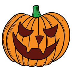 Hand drawn cartoon halloween pumpkin on white background.