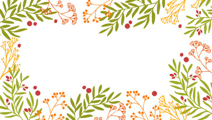 autumn greenery and delicate berries in warm tones framing a white background. It's ideal for seasonal greeting cards, invitations, or social media posts, offering an elegant and festive touch.