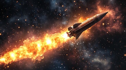 Obraz premium A Missile Launches Through Space with a Fiery Trail