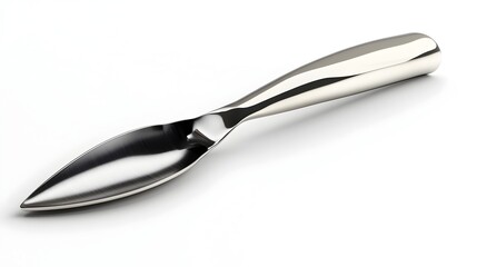 Closeup of Stainless Steel Vegetable Peeler on Pristine White Background with Minimalist Style
