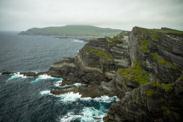 Spectacular view on a rainy day, of the Cliffs of Kerry. Kerry's ring. Ireland.