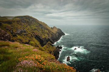 Spectacular view on a rainy day, of the Cliffs of Kerry. Kerry's ring. Ireland.