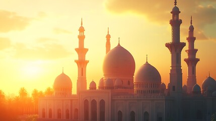 A White Mosque Under a Golden Sky