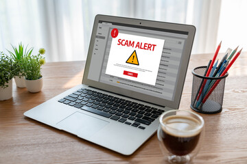 Cyber security software show alert of cyber attack for protection snugly. Danger from virus,...