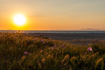 Sunset over the Mediterranean Sea on the island of Rhodes