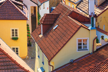 Cityscape - view of the roofs of the houses of the Novy Svet ancient quarter in the Hradcany historical district, Prague, Czech Republic