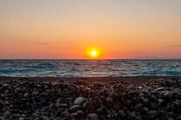 Sunset over the Mediterranean Sea on the island of Rhodes