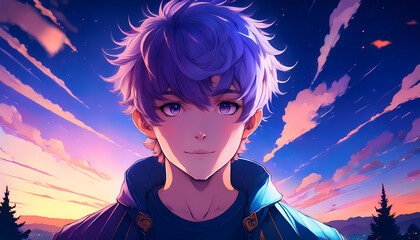 Young boy anime style illustration with twilight hues