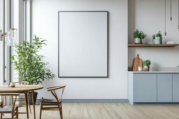 Poster Mockup in Kitchen Interior with White Wall created with Generative AI