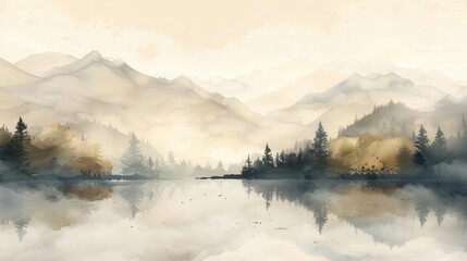 serene watercolor landscape in soft beige hues created with ai