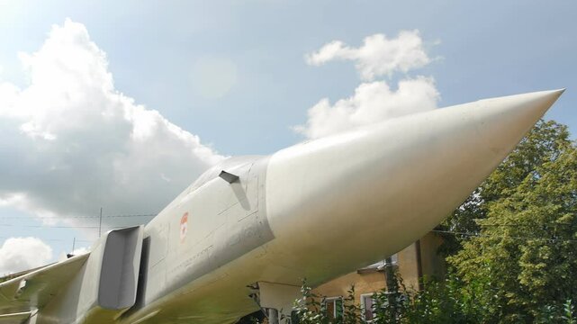 The Su-24 (Fencer) is a supersonic all-weather tactical bomber developed in the Soviet Union and displayed outside the museum. Russia August 01 2024