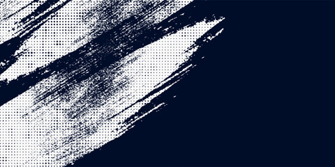 White brush strokes on a navy blue background illustration with a halftone effect Abstract grunge design element for a banner