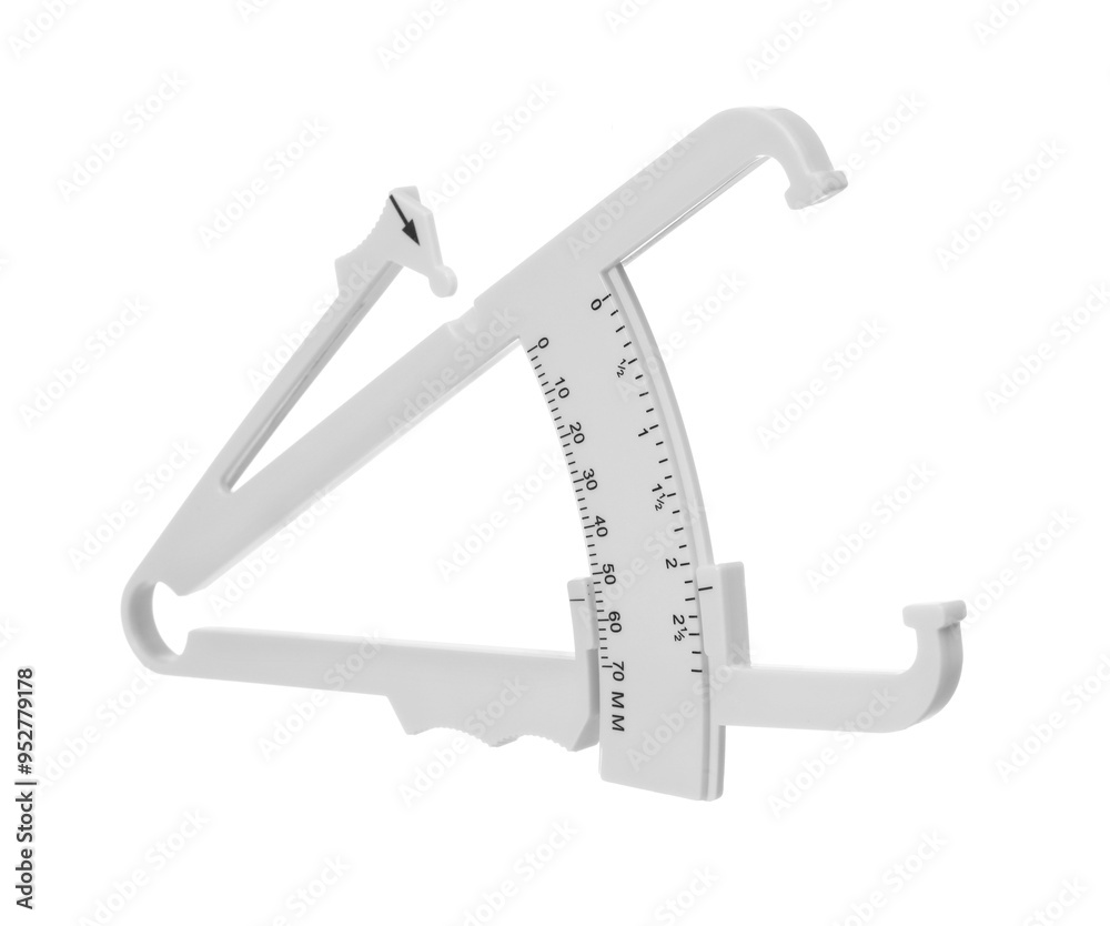 Poster Plastic body fat caliper isolated on white