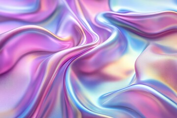 Obraz premium Close-up of iridescent fabric, showcasing vibrant pastel colors and smooth, flowing textures.