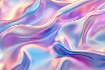 Obraz premium Abstract close-up of a wavy satin fabric in iridescent colors, showcasing a blend of shimmering pink, blue, and purple hues.