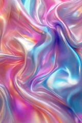 Obraz premium Abstract wavy texture of colorful iridescent silk fabric, displaying vibrant, shimmering colors for creative backgrounds and design.