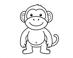 Obraz premium Minimalist kawaii baboon illustration for children's coloring book on white background, perfect for kids' activities and creative projects