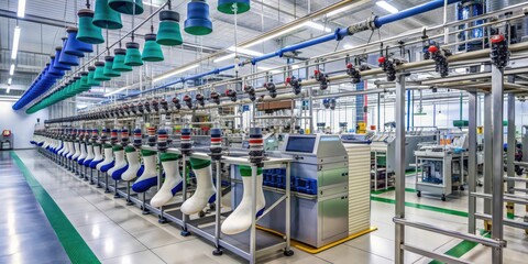 Fototapeta premium Industrial socks production factory with advanced technology and large scale production, socks