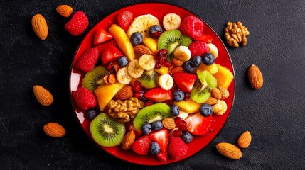 Vibrant Mixed Fruits and Nuts Plate, Health Booster Snacks