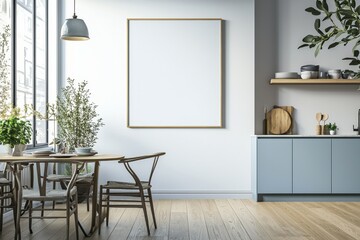 Poster Mockup in Kitchen Interior with White Wall created with Generative AI