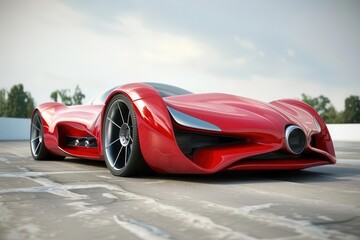 Naklejka premium sleek red sports car concept futuristic aerodynamic design glossy finish dynamic pose