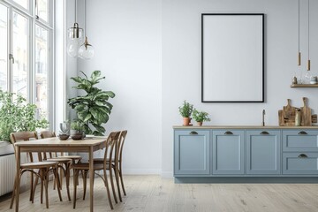 Poster Mockup in Kitchen Interior with White Wall created with Generative AI