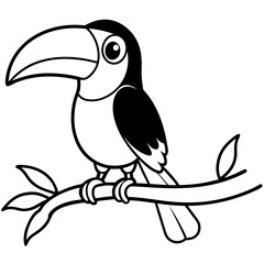 Obraz premium cartoon toucan bird on tree branch on white background