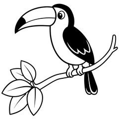 cartoon toucan bird on tree branch on white background