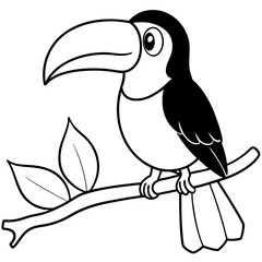 cartoon toucan bird on tree branch on white background