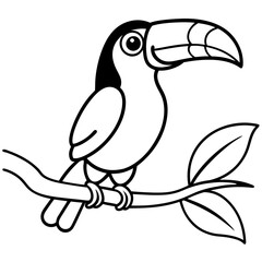 cartoon toucan bird on tree branch on white background