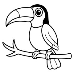 cartoon toucan bird on tree branch on white background