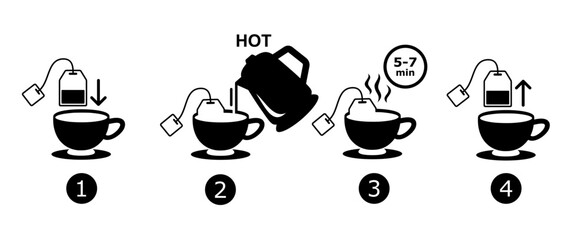 making tea step by step guide for mockup, product label or packaging. instruction sticker for commercial use. tea making procedure for education, product, etc. how to make a cup of tea simple guide. 