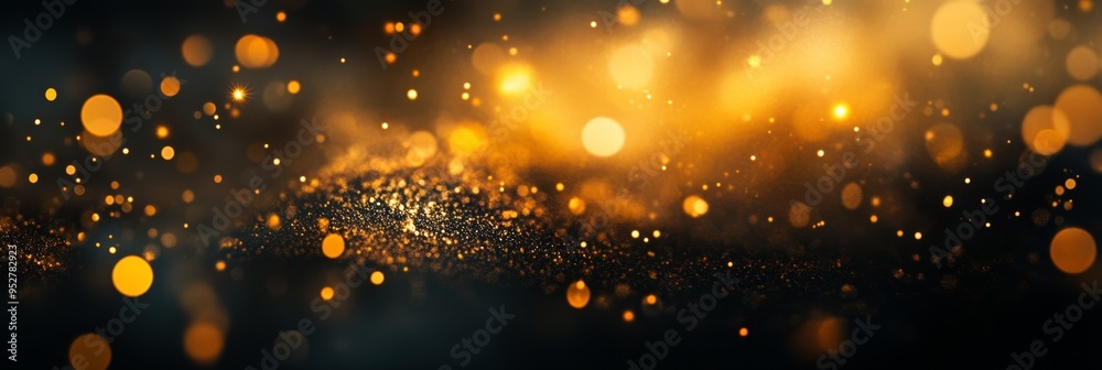 Poster a mesmerizing closeup captures warm yellow bokeh, with shimmering particles floating gently, creatin