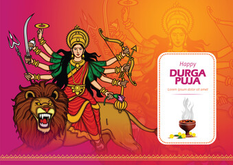 Indian God shri Druga in Happy Durga Puja Subh Navratri background. vector illustration design