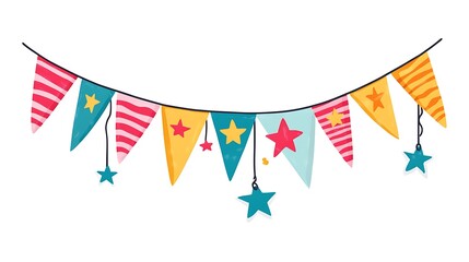 Obraz premium Festive Party Banners with Stars and Stripes in Simple Flat Style on White Background - Vibrant Cartoon Vector Illustration