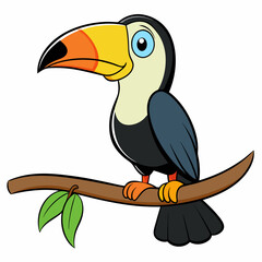 Colorful Cartoon Toucan Perched on Branch - Vector Art