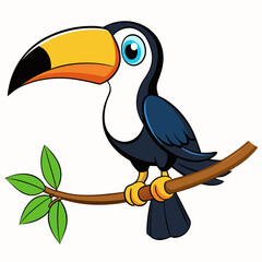 Colorful Cartoon Toucan Perched on Branch - Vector Art