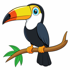 Colorful Cartoon Toucan Perched on Branch - Vector Art