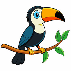 Colorful Cartoon Toucan Perched on Branch - Vector Art