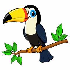 Colorful Cartoon Toucan Perched on Branch - Vector Art