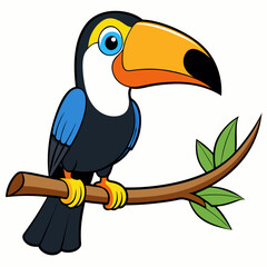 Colorful Cartoon Toucan Perched on Branch - Vector Art