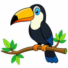 Colorful Cartoon Toucan Perched on Branch - Vector Art