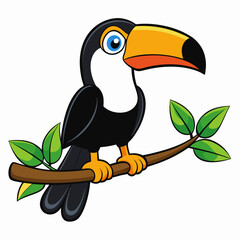 Colorful Cartoon Toucan Perched on Branch - Vector Art